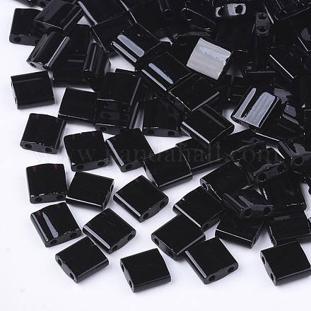 MIYUKIティラビーズ  日本製シードビーズ  2穴  （tl401)不透明な黒  5x4.5x2mm  穴：0.7mm  約1180個/袋  100 G /袋 SEED-L009-L-F07-1