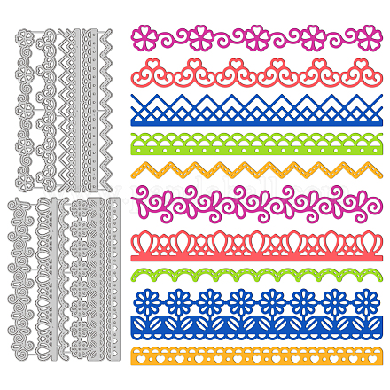 GLOBLELAND 2Pcs Flower Lace Cutting Die Metal Lace Banner Edge Border Die Cuts Embossing Stencils Template for Paper Card Making Decoration DIY Scrapbooking Album Craft Decor DIY-WH0309-811-1