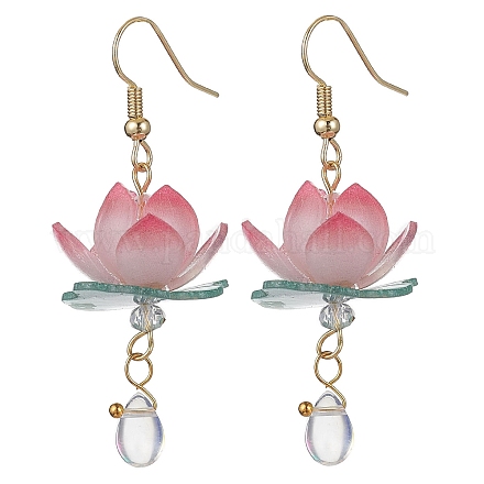 Boucles d'oreilles pendantes en plastique lotus 3d EJEW-JE05525-01-1