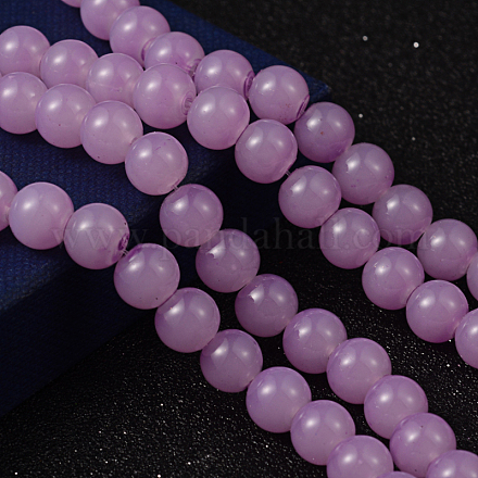 Violette Farbe lackiert Rund Nachahmung Jade Glasperlen Stränge X-DGLA-S076-8mm-22-1