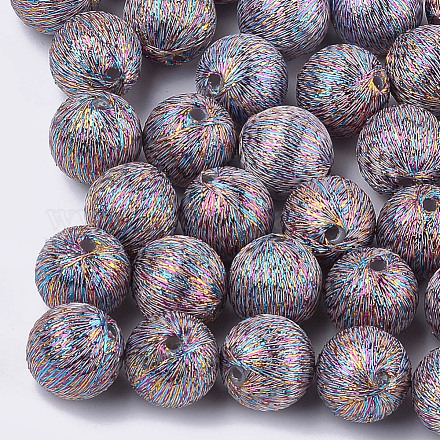 Polyester Thread Fabric Covered Beads WOVE-T009-12mm-02-1