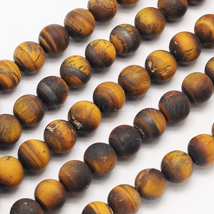 Yellow Tiger Eye Frosted Round Bead Strands G-N0166-45-6mm-1