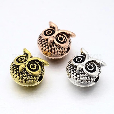 Halloween 3D Owl Head Alloy Beads PALLOY-L150-02-1