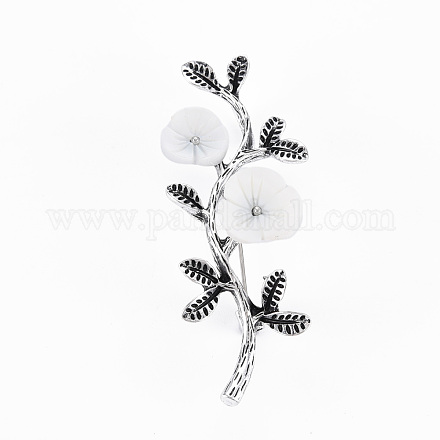 Broche de concha natural rama y flor G-N333-008A-RS-1