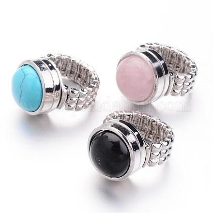 Alloy Gemstone Flat Round  Snap Buttons Stretch Rings RJEW-JR00184-1