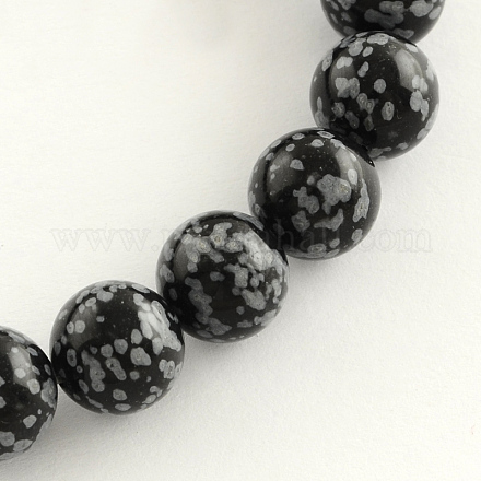 Naturale fiocco di neve pietra preziosa ossidiana fili di perle rotonde G-R264-10mm-1
