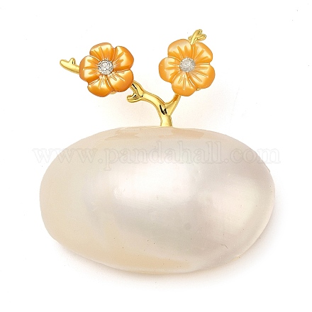 Broches de concha blanca natural teñidos en flor de melocotón y ovalados para mujer JEWB-E031-01G-02-1