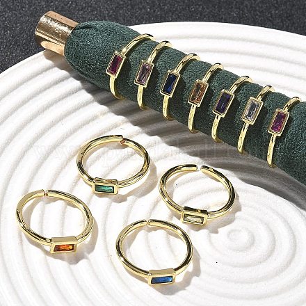 Прямоугольные латунные манжеты со стеклом для женщин RJEW-Z111-05G-1