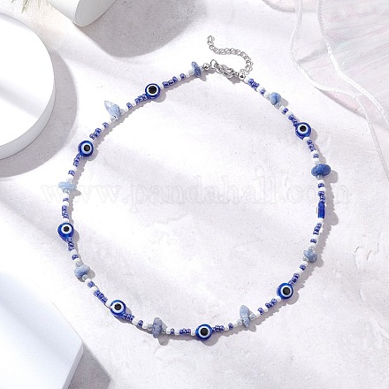 Натуральный авантюрин синего цвета (окрашенный и нагретый) ожерелья из бисера от сглаза и стеклянных бус NJEW-JN05294-1