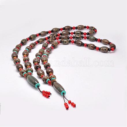 Buddhist Jewelry Natural Tibetan Agate Beaded Necklaces NJEW-F131-13-1