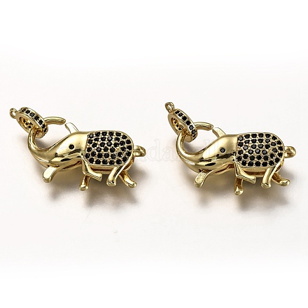 Brass Micro Pave Black Cubic Zirconia Lobster Claw Clasps ZIRC-I052-05G-1