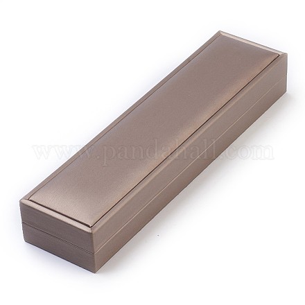 模造シルクカバー木製ジュエリーネックレスボックス  長方形  淡い茶色  22x5.5x3.4cm OBOX-F004-03-1