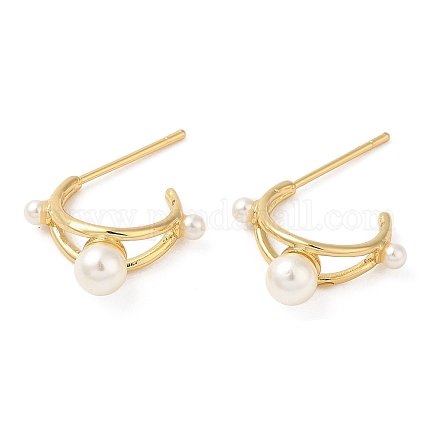 Серьги-гвоздики из латуни с подвеской и жемчужными бусинами EJEW-D061-04G-1