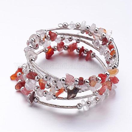 Cinque anelli avvolgono braccialetti di perline di corniola (tinti). BJEW-JB02589-02-1