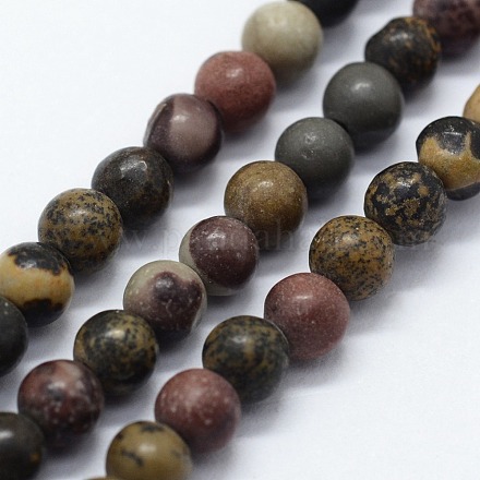 Chapelets de perles de jaspe dendritique naturelle G-I199-20-6mm-1