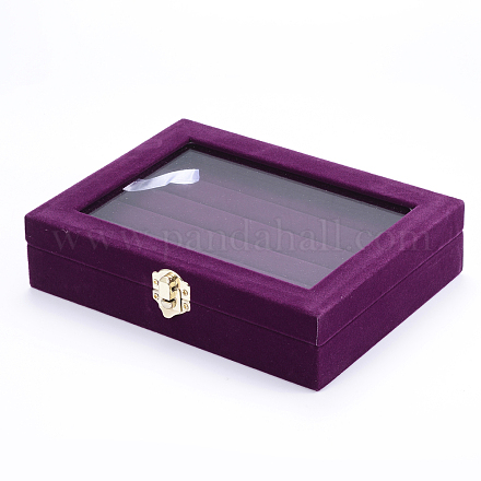Cajas de anillo rectángulo de madera OBOX-L001-06B-1