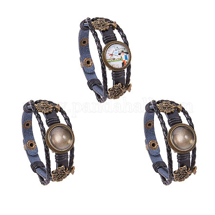 Sunnyclue bricolage 3 ensembles de bracelet en cuir tressé kit de fabrication de bracelet en corde multicouche bracelet de manchette avec plateau de lunette cabochon en alliage blanc DIY-SC0003-44AB-1