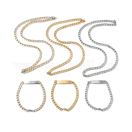 201 collar de cadena curva de acero inoxidable y pulsera de eslabones rectangulares SJEW-F220-02A-1