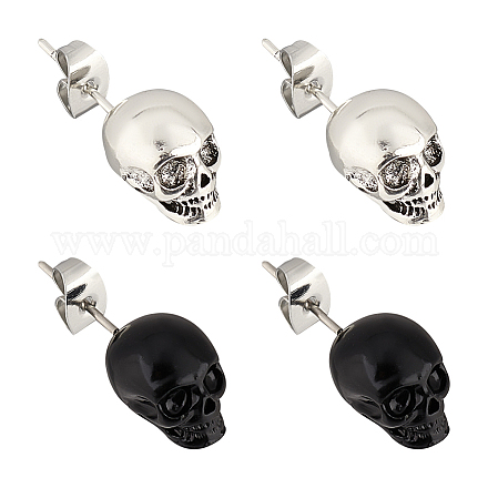 Anattasoul 2 paires 2 couleurs boucles d'oreilles tête de mort en alliage gothique pour femme EJEW-AN0002-18-1