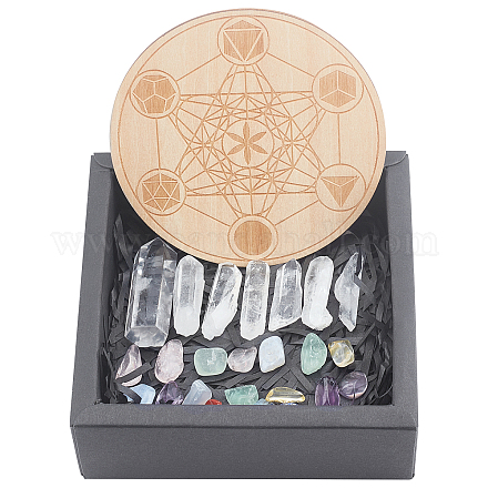 チャクラビギナーズキット  瞑想の宝石癒しの石  天然木板付き  女性へのスピリチュアルギフト  9~46x8~17mm DIY-WH0188-06A-1