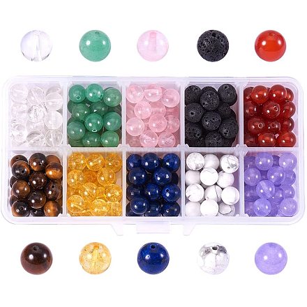 NBEADS 250-300 Pcs Assorted Color 8mm Gemstone Beads Quartz Beads Lava Stone Beads Howlite Beads Charms for Diy Jewellery Making G-PH0034-08-1