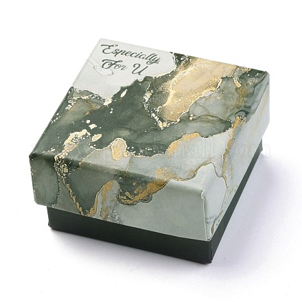 厚紙のジュエリーボックス  内部のスポンジ  ジュエリーギフト包装用  大理石の模様とあなたのために特別に言葉で正方形  スレートグレイ  5.2x5.15x3.2cm CON-P008-B01-04-1