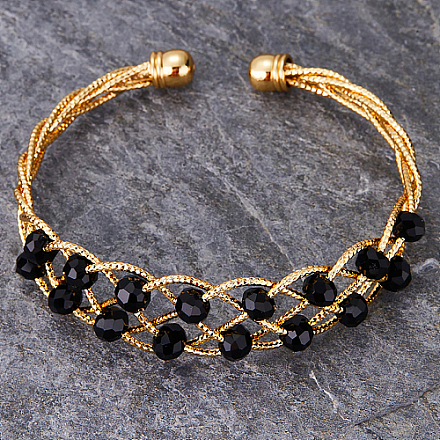 Bracelet manchette en fil de laiton avec perles rondes BX4244-1