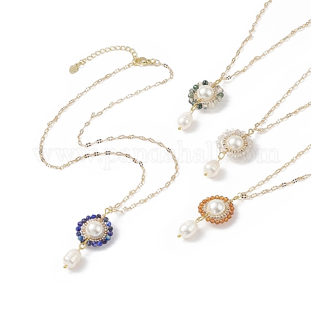 4 pièces 4 style naturel mixte pierres précieuses et coquille perle fleur pendentif colliers ensemble NJEW-JN04047-1