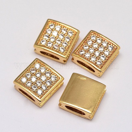 Square Brass Micro Pave AAA Cubic Zirconia Slide Charms ZIRC-L050-16G-NR-1