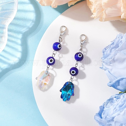 2 шт. 2-цветные подвесные украшения из гальванизированного стекла в виде хамсы HJEW-JM04232-1