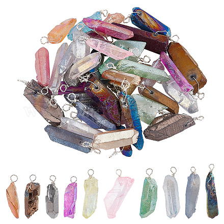 DICOSMETIC 40Pc Natural Quartz Charm Pendants Colorful Crystal Pendant Silver Wire Wrapped Charms Irregularity Stone Pendant Gemstone Spiritual Pendant for Necklace Jewelry Making FIND-DC0001-71-1