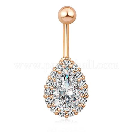 Piercing bijoux réel 18k plaqué or laiton larme cubique zircone anneau de nombril anneau de nombril anneaux de ventre AJEW-EE0001-20A-1
