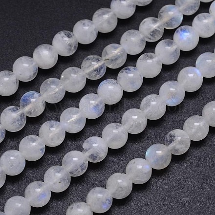 Natürliche runde Perlenstränge aus Regenbogenmondstein G-M263-C-02-1