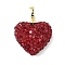 Brass Rhinestone Pendants, Heart Charms, with Polymer Clay, Ion Plating(IP), Long-Lasting Plated, Lead Free & Cadmium Free, Golden, 21.5x19.5x7mm, Hole: 6x4mm