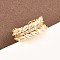 Brass Micro Pave Cubic Zirconia Cuff Rings for Women, Leaf, Long-Lasting Plated, Rack Plating, Cadmium Free & Lead Free, Real 18K Gold Plated, 9mm