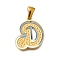 304 Stainless Steel Pendants, with Enamel, Ion Plating(IP), Laser Cut, Real 18K Gold Plated, Letter D, 18.5x15.5x1.5mm, Hole: 5.5x2.5mm