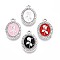 Alloy Enamel Pendants, with Rhinestone, Oval with Rose Charm, Platinum, 19.9x14x2mm, Hole: 1.6~1.8mm