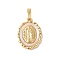 Brass Pave Natural White Shell Pendants, Oval Religion Virgin Charms, Long-Lasting Plated, Lead Free & Cadmium Free, Rack Plating, Real 18K Gold Plated, 21.5x15.5x3mm, Hole: 3.5x6mm