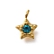 304 Stainless Steel Charms, with Rhinestone, Ion Plating(IP), Star Charm, Real 14K Gold Plated, Indicolite, 8x6x2.5mm, Hole: 1.2mm