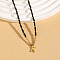 Stainless Steel Initial Pendant Faceted Round Natural Black Spinel Beaded Necklaces for Women, Golden, Letter K, 14.96 inch(38cm)