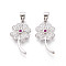 Saint Patrick's Day 925 Sterling Silver Micro Pave Clear Cubic Zirconia Pendants, Clover Charms with 925 Stamp, Rhodium Plated, Platinum, 21x11x3mm, Hole: 3.5X5.5mm
