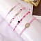 4Pcs 4 Styles Golden Alloy Link & Resin Beads Braided Bead Bracelets & Glass Beads Stretch Bracelets, Oval with Virgin Pattern & Cross & Evil Eye, Pearl Pink, 7~11 inch(17.78~27.94cm), 1pc/style
