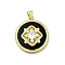 Brass Micro Pave Cubic Zirconia Pendants, with Resin, Flat Round, Cadmium Free & Lead Free, Rack Plating, Long-Lasting Plated, Real 18K Gold Plated, Black, 28x25.5x4mm, Hole: 4x5mm