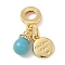Brass Micro Pave Clear Cubic Zirconia European Dangle Charms, Sky Blue Enamel Bulb Disc Large Hole Pendants, Real 18K Gold Plated, 27.5mm, Hole: 4.8mm