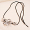 Tulip Flower Alloy Black Imitation Leather Cord Knot Tie Chain Belts for Women, Platinum, 1690x95mm
