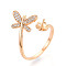Butterfly Brass Micro Pave Clear Cubic Zirconia Cuff Ring Settings, for Half Drilled Beads, Real 18K Gold Plated, Pin: 0.9mm, 18~20mm, Inner Diameter: 16~17.4mm
