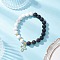 Brass Charm Bracelets, Natural Howlite & Lava Rock Round Beads Stretch Bracelets for Men Women, Cross, Real 18K Gold Plated, 3/8 inch(0.85cm), Inner Diameter: 2-1/8 inch(5.25cm)