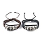 PU Leather & Waxed Cords Triple Layer Multi-strand Bracelets, Braided Adjustable Bracelet Alloy Skull, Mixed Color, Inner Diameter: 2-3/8~3-1/8 inch(5.9~8cm)