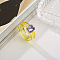 Rectangle Resin with Glass Finger Rings for Women, Yellow, Inner Diameter: 17mm