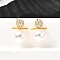 Round Brass Micro Pave Clear Cubic Zirconia Stud Earrings, with Plastic Imitation Pearl, Cadmium Free & Lead Free, Golden, 16x11.5mm